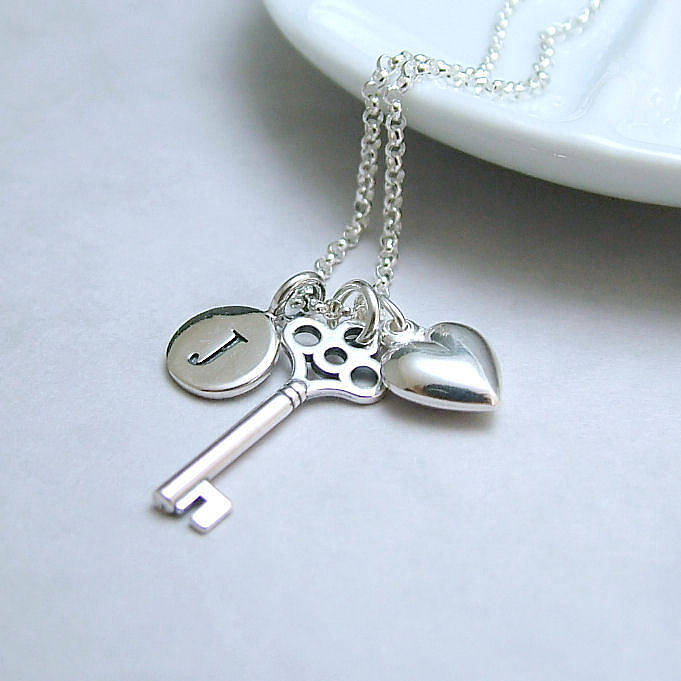 Personalised Silver Key And Heart Necklace By Wished For