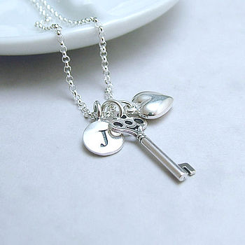 Personalised Silver Key And Heart Necklace, 2 of 4