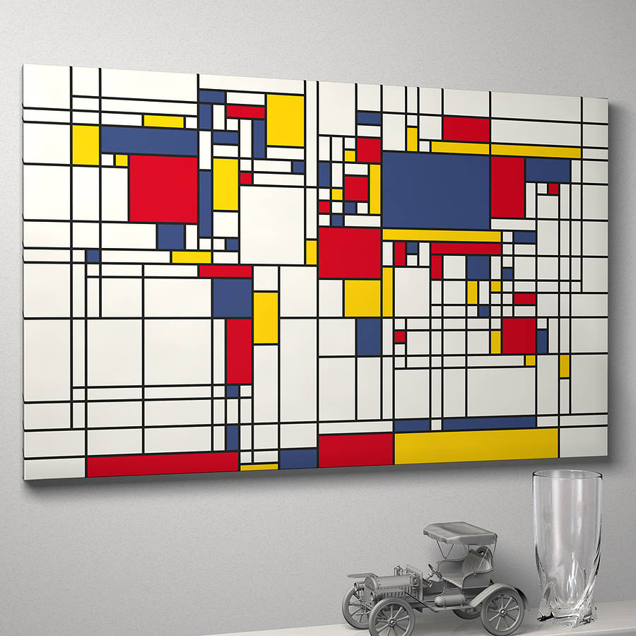 Mondrian Inspired World Map Art Print By Artpause Notonthehighstreet Com   Original 202 Noths Canvas 