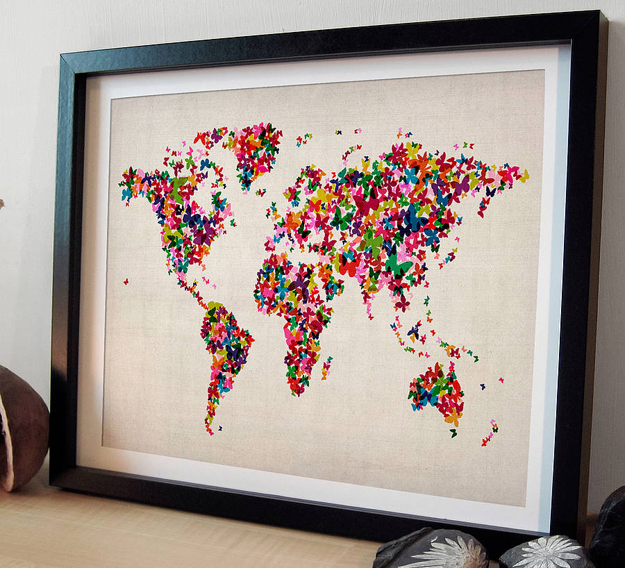 butterflies map of the world art print by art pause