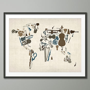 Music Instruments World Map Art Print, 3 of 4
