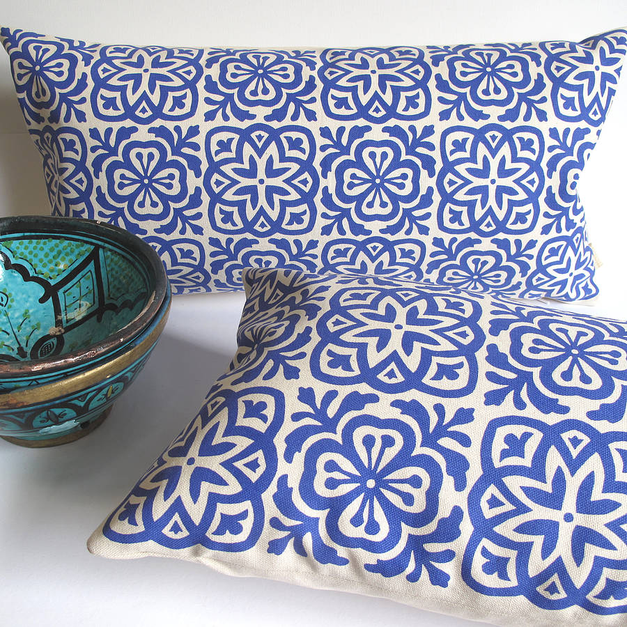 Moroccan Tile Slim Cushion By Helen Rawlinson