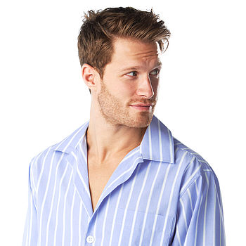 Men's Cotton Blue And White Stripe Pyjamas, 4 of 6