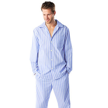 Men's Cotton Blue And White Stripe Pyjamas, 5 of 6