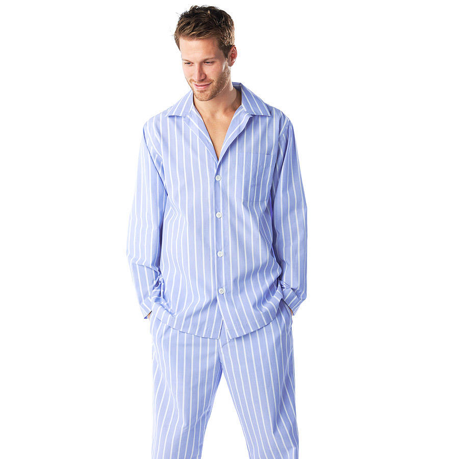 Men's Cotton Blue And White Stripe Pyjamas By PJ Pan