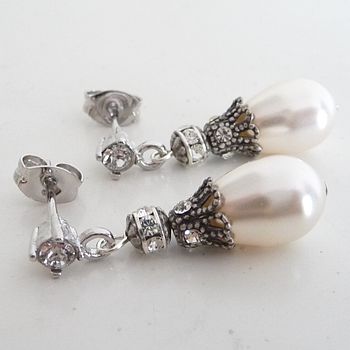 Rhinestone Embellished Pearl Drop Earrings, 4 of 8