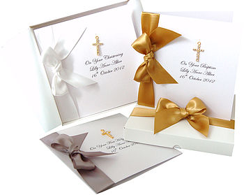 Gold Plated Cross Personalised Boxed Christening Card, 2 of 6