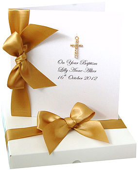 Gold Plated Cross Personalised Boxed Christening Card, 5 of 6