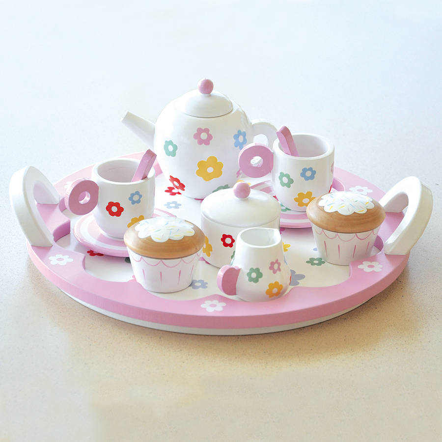 Flower Pink Role Play Wooden Tea Set, 1 of 5
