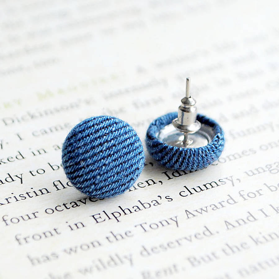 denim fabric button earrings by