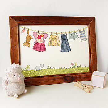 Personalised Children's Pink Washing Line Unframed Print, 8 of 10