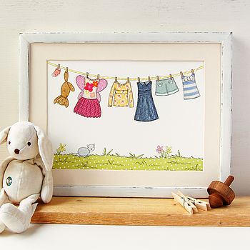 Personalised Children's Pink Washing Line Unframed Print, 7 of 10