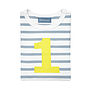 Grey + White Breton Striped Number/Age T Shirt Yellow, thumbnail 2 of 6