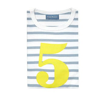 Grey + White Breton Striped Number/Age T Shirt Yellow, 6 of 6