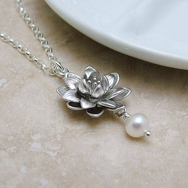 lotus flower necklace with pearl by wished for  
