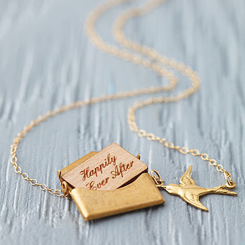 Personalised Wooden Message Envelope Necklace With Bird, 3 of 6