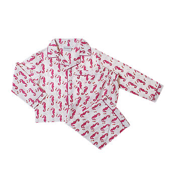 Hand Printed Pink Sea Horse Children's Pyjamas, 2 of 2
