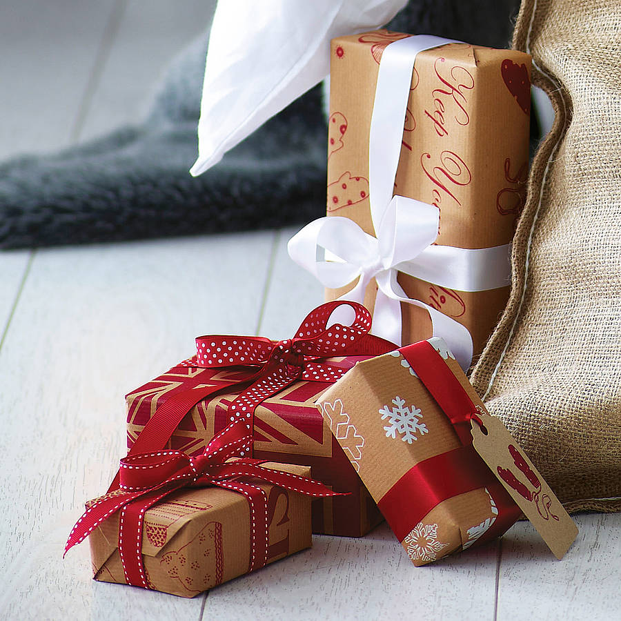 Christmas Gift Wrapping Paper, Made From Recycled Kraft Paper, 10 Pack