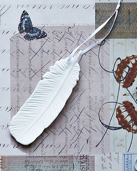 Set Of Five Porcelain Feather Decorations, 2 of 7
