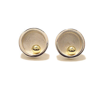 Silver With Gold Ball Closed Circle Stud Earrings, 2 of 6