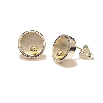 Silver With Gold Ball Closed Circle Stud Earrings, 4 of 6