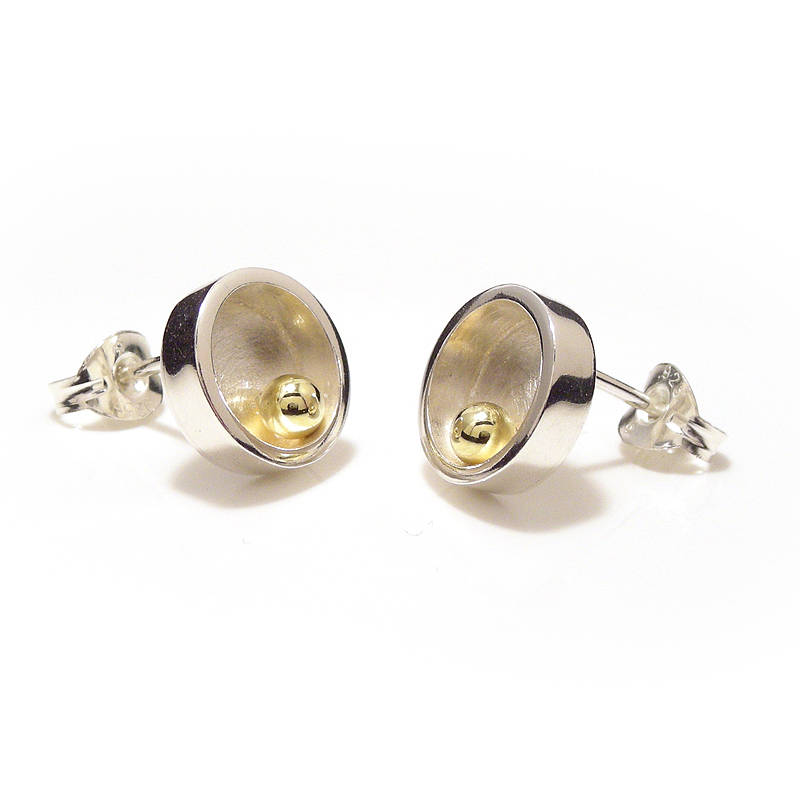 Silver With Gold Ball Closed Circle Stud Earrings, 1 of 6