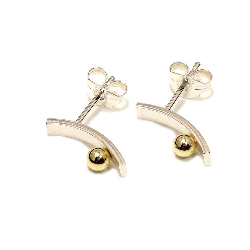 Silver With Gold Ball Straight Post Earrings, 1 of 5