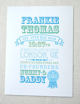 Personalised Typographic Baby Birth Details Print, 5 of 6