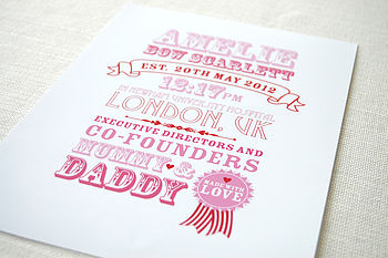 Personalised Typographic Baby Birth Details Print, 4 of 6
