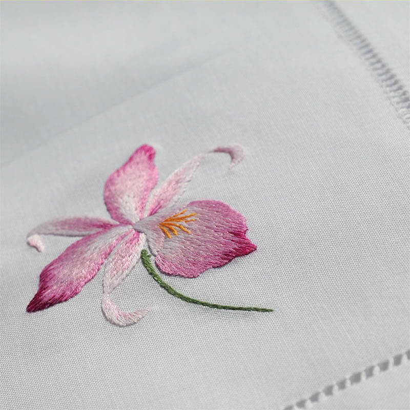Embroidered Pink Orchid Table Runner, 1 of 2