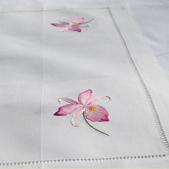 Embroidered Pink Orchid Table Runner, 2 of 2
