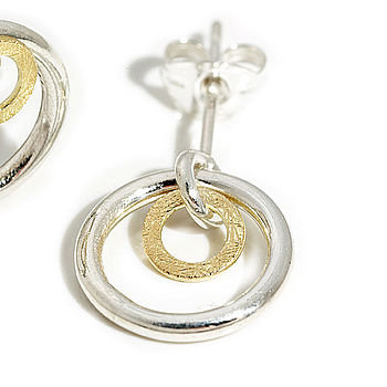 Silver And Gold Linked Orbit Earrings, 2 of 4
