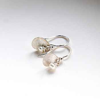 Brushed Leaf And Freshwater Pearl Earrings, 10 of 12