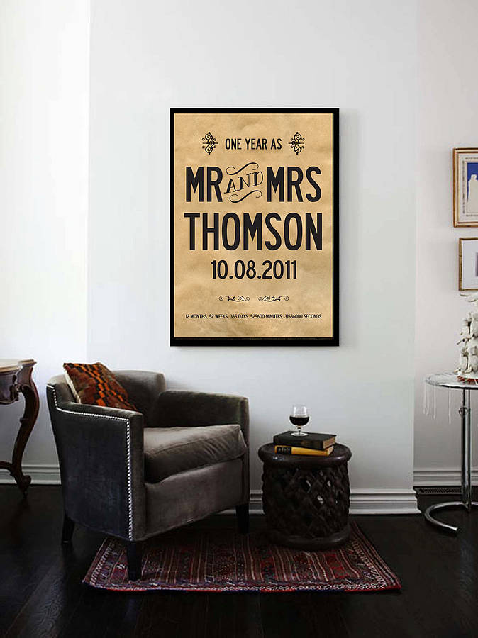personalised 1st  wedding  anniversary  print by i love art 