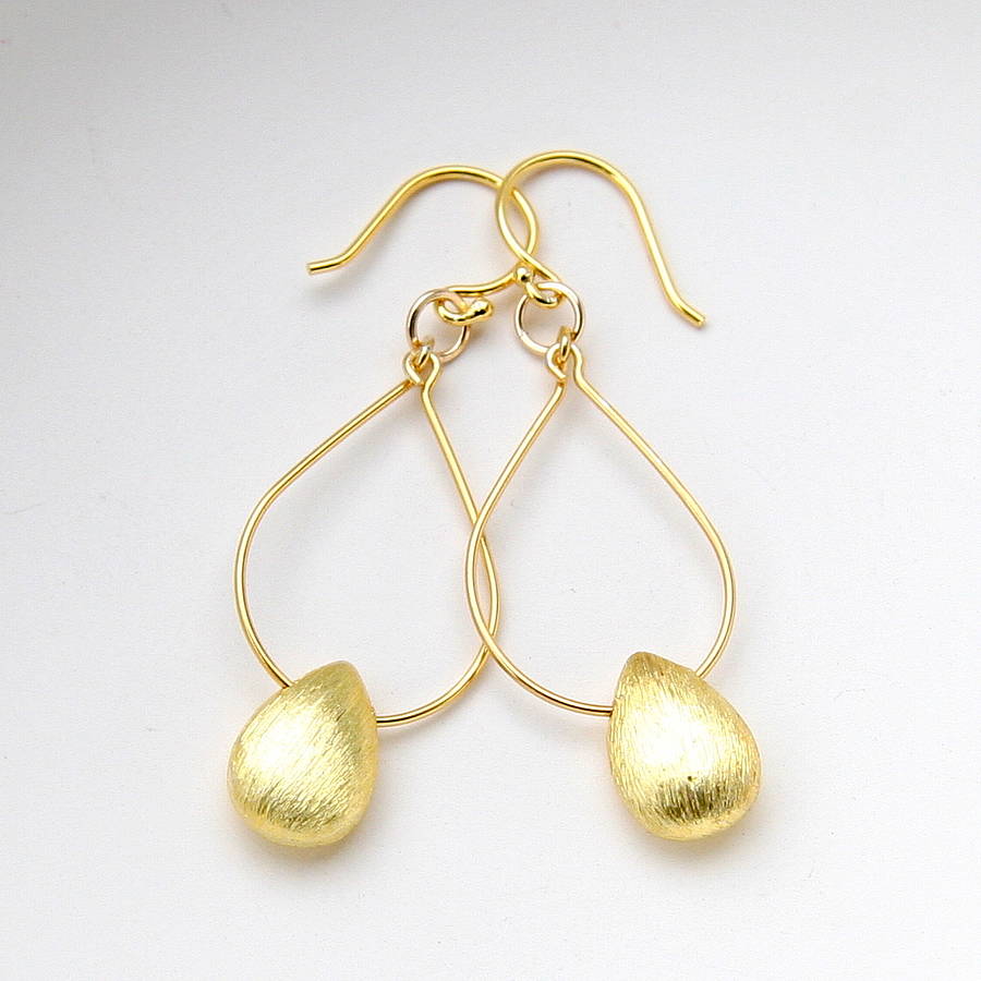 Long Brushed Gold Drop Shaped Earrings By MyHartBeading ...