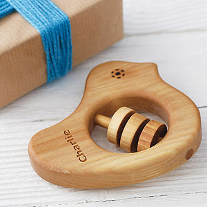 personalised wooden baby rattle
