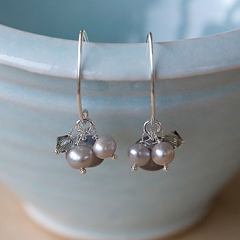 Mini Pearl Cluster Earrings In Silver By Samphire Jewellery