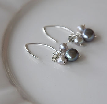 Mini Pearl Cluster Earrings In Silver, 5 of 6