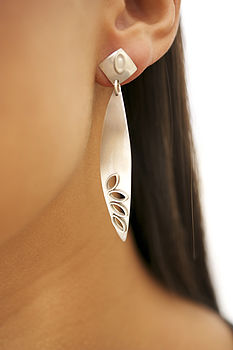 Long Handmade Sterling Silver Leaf Earrings, 2 of 2
