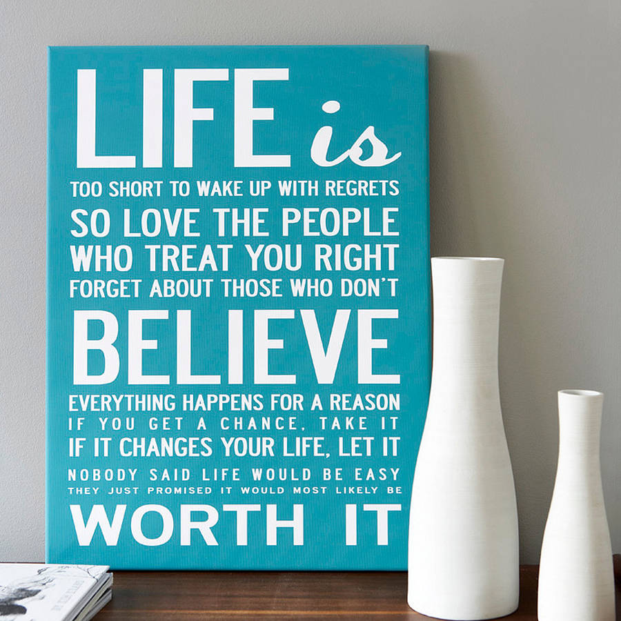 \u002639;life is too short\u002639; quote print or canvas by i love design 