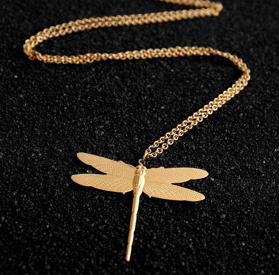 dragonfly necklace pendant in gold or silver by eka ...
