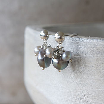 cluster stud pearl earrings silver notonthehighstreet