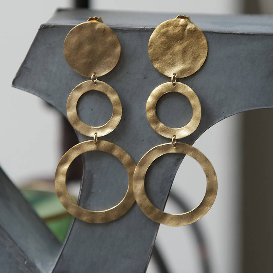 Multi Circle Hammered Stud Drop Statement Earrings By Rochejewels