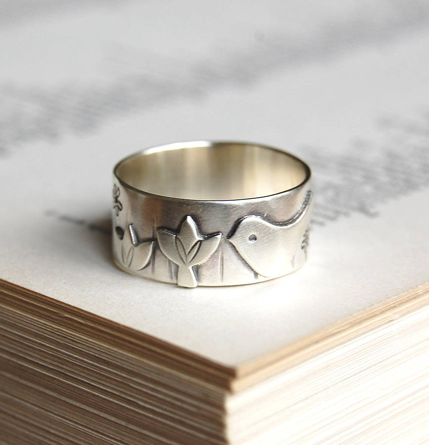 Silver Bird And Lotus Ring By Shere Design | notonthehighstreet.com