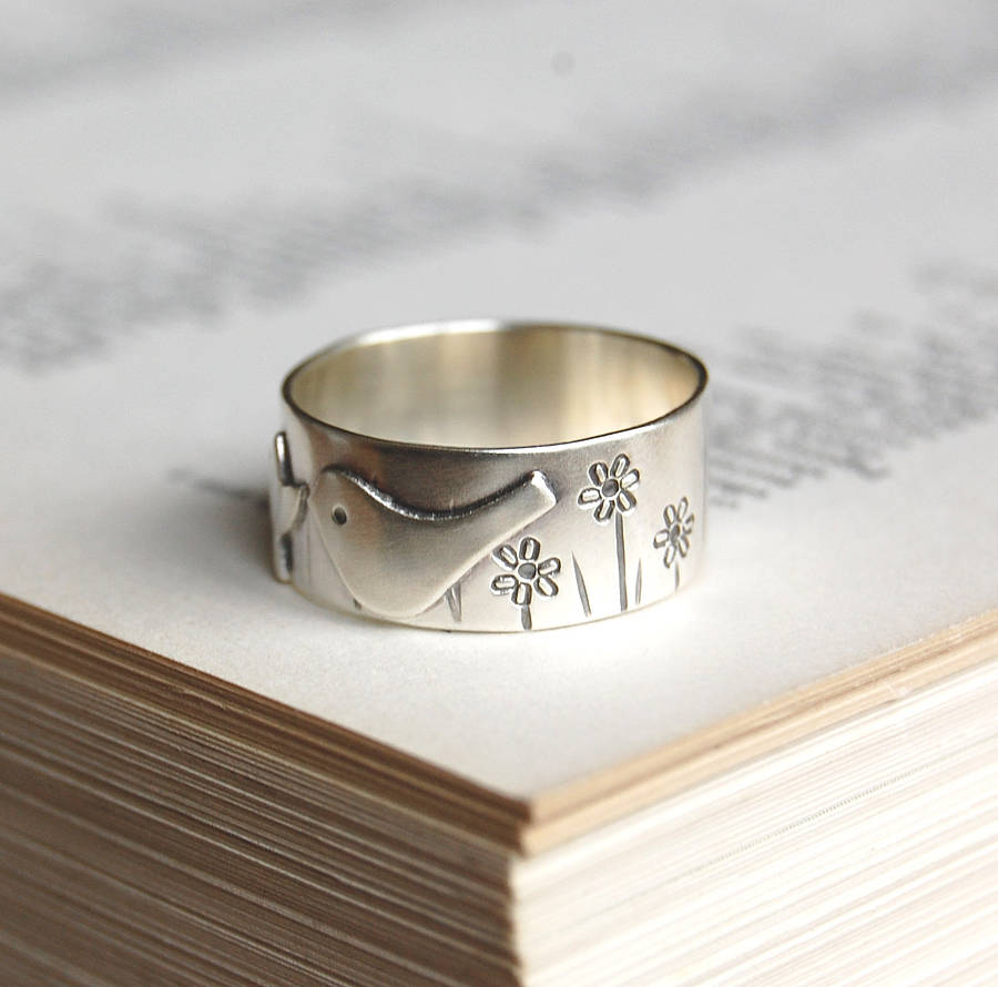 Silver Bird And Lotus Ring By Shere Design | notonthehighstreet.com