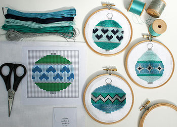 Christmas Baubles Cross Stitch Kit, 2 of 9