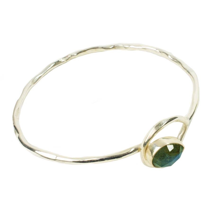 silver gem bangle with labradorite stone by flora bee ...
