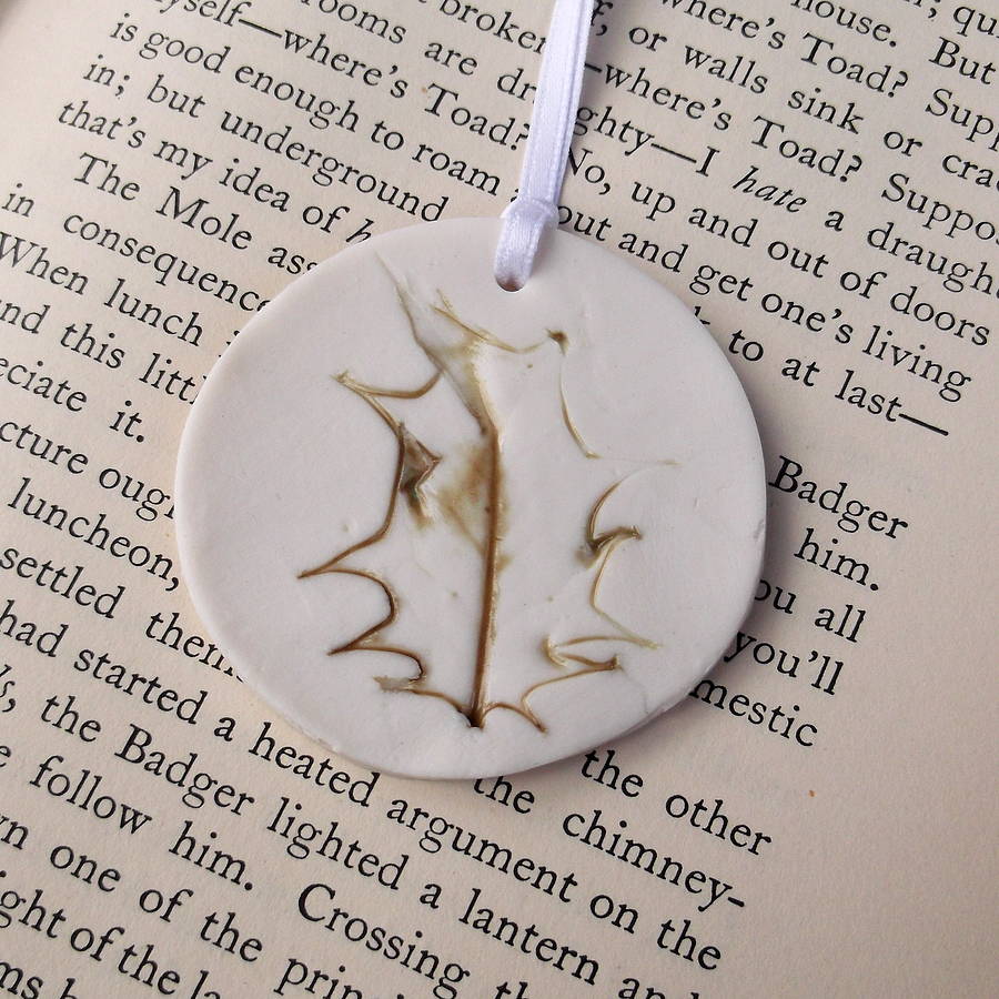 handmade ceramic holly hanging decoration by melissa choroszewska