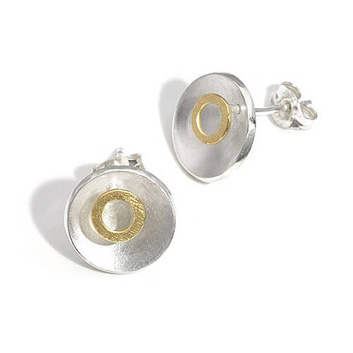 Silver And Gold Circle Stud Earrings, 1 of 3