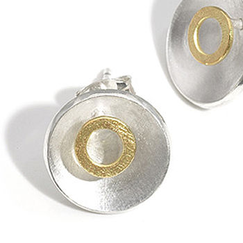 Silver And Gold Circle Stud Earrings, 2 of 3